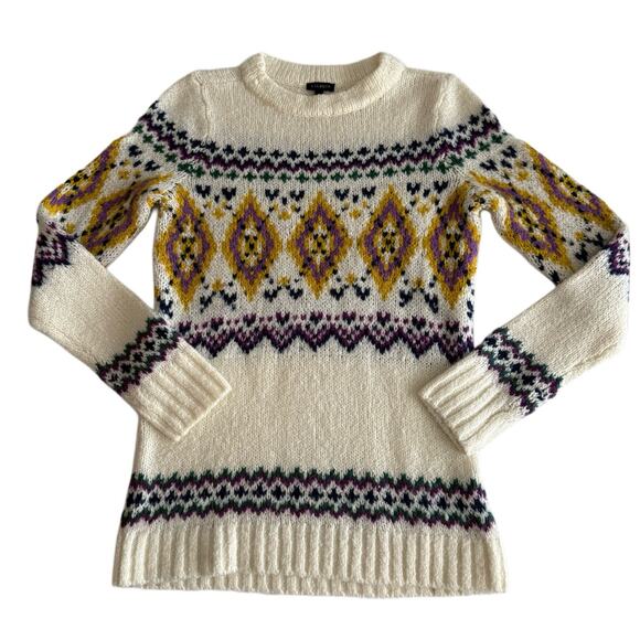 Y2K Talbots Cream Retro Fair Isle Ski Lodge Sweater Wool Blend Cozy Nordic XS - Picture 1 of 5